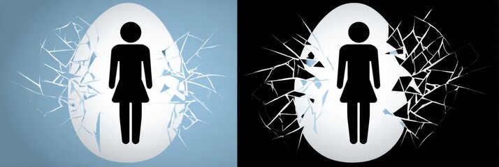 Transformation From a Fragile State to Empowerment Represented by an Egg and a Female Figure in Contrasting Colors and Elements
