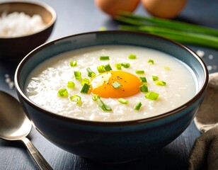 Creamy white rice porridge topped with yolk
