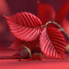 Naklejka premium Vibrant red leaves and nuts