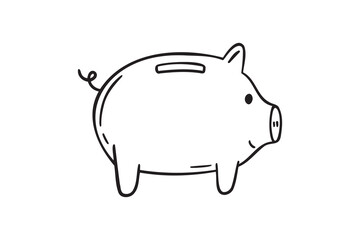 Bank piggy doodle hand drawn icon. Outline drawing coin piggy bank line clipart symbol