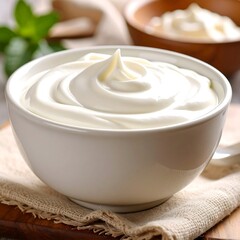 Creamy white yogurt in a bowl