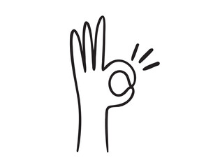 hand ok sign gesture doodle hand drawn icon. Outline drawing hand ok sign line clipart symbol
