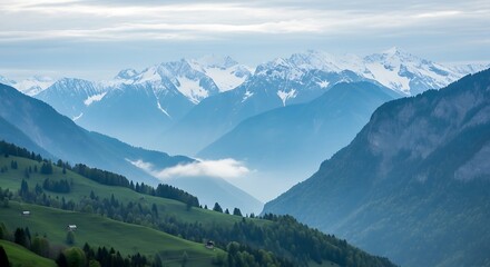 Fototapeta premium Swiss Alps Mountain Range Landscape.