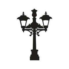 Obraz premium Black Silhouette of a Vintage Three- Light Street Lamp on White Background with Vector Design