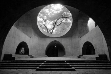 Concrete arches, skylight, architectural space