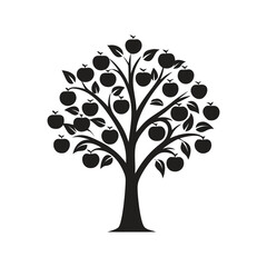 Black Silhouette of an Apple Tree Laden with Fruit on White apples nature with Vector Design