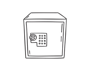 safe box doodle hand drawn icon. Outline drawing safe box line clipart symbol
