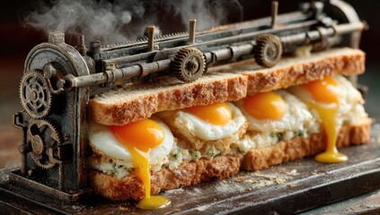 Steam-powered sandwich with fried eggs