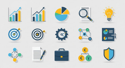Business strategy and planning icons for financial analysis and marketing management presentations design vector
