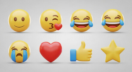 Fototapeta premium Emoji icons set collection of yellow face expressions social media reactions and emotions vector illustration