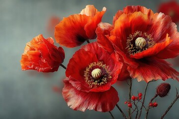 Remembrance Day poster with red poppy flowers on white background, tribute to Memorial Day, Armistice Day, and Anzac Day