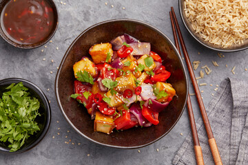Rice with sweet and sour tofu