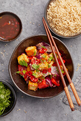 Rice with sweet and sour tofu