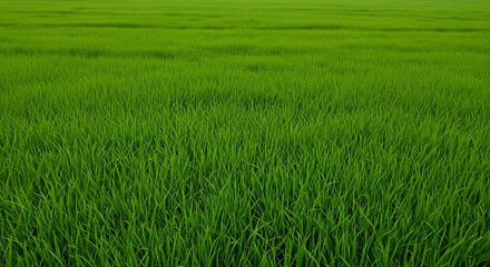 A vibrant, green field of grass or young crops stretching to the horizon, creating a natural background