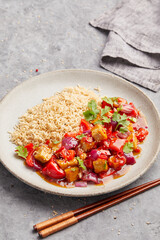 Rice with sweet and sour tofu