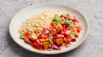 Rice with sweet and sour tofu
