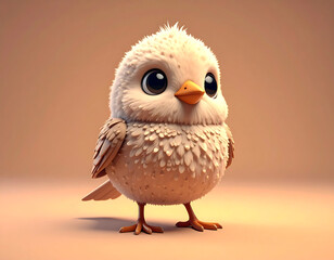 Tiny bird with wide eyes standing against a soft background