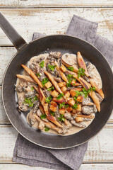Potato noodles with morel mushroom sauce