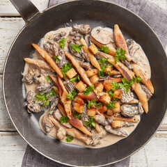 Potato noodles with morel mushroom sauce