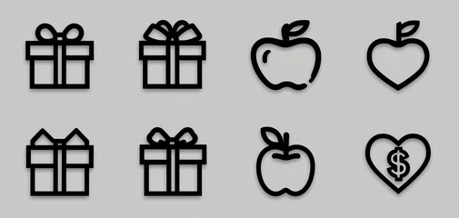 Set of simple black line art icons