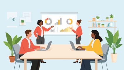 Diverse Business Team Presenting Financial Data During Meeting