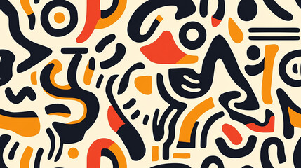 Obraz premium Bold Abstract Geometric Pattern with Black, Orange, and Red Shapes