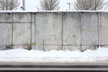 Snowy concrete wall, urban setting