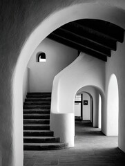 Interior arches, stairs, white walls