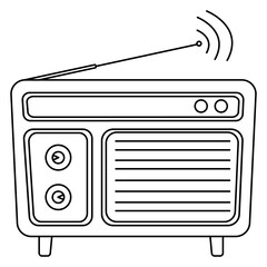 Black Outline Classic Radio with Antenna to Receive Signal from Station