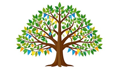 Colorful tree with festive flags