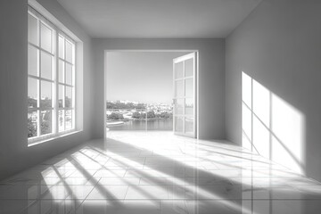 Bright, empty room with city view