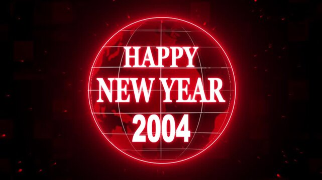 "2004" happy new year animated text. happy new year 2004in red a neon frame . Festive background banner, greeting card, Christmas and new year celebration