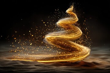 Golden spiral Christmas tree on sand