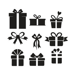 Gift Boxes and Bows Collection Silhouette Icons present ribbon with Vector Design