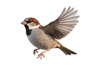 Small bird in flight prepares to land on its destination perch