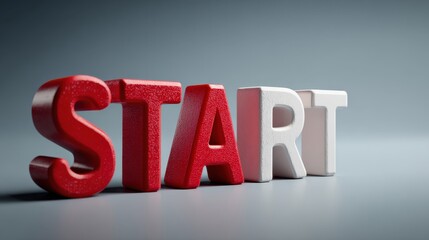 Bold Beginning: A striking visual of the word START, boldly displayed in vibrant red and crisp white 3D letters, symbolizing new beginnings and opportunities. Generative Ai