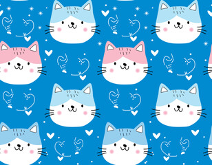 vector illustration, cute cat seamless pattern for kids 