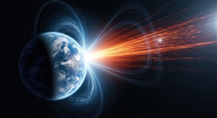Earth's Magnetic Field Interacting with Solar Flare in Space, Artistic Rendering