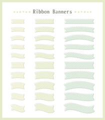 点線の枠とストライプパターンのシンプルなリボンバナーセット