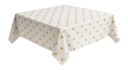 White and gold polka dot tablecloth