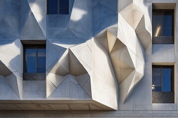 Modern, textured concrete facade with windows