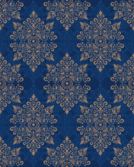  Elegant hand-drawn ornamental seamless pattern in blue and gold tones  Elegant hand-drawn ornamental seamless pattern in blue and gold tones, Luxury Blue and Gold Ornamental Seamless Pattern Vector 