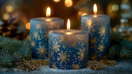 Christmas candles holiday decoration festive season winter decor snowflake design home accents candlelight glow