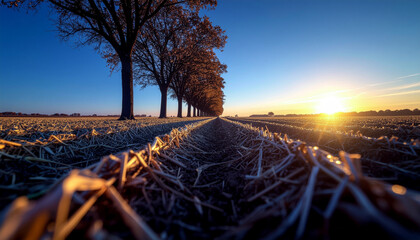 Windbreak Row of Trees Protecting Crop Field from Strong Winds, Natural Barrier in Regenerative Farming for Soil and Plant Protection.................