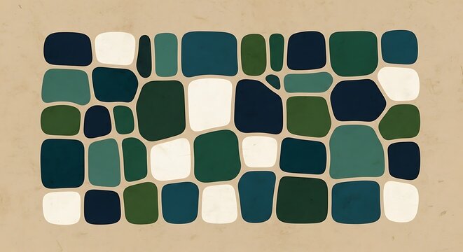 Abstract pattern of rounded rectangular shapes in various shades of blue and green