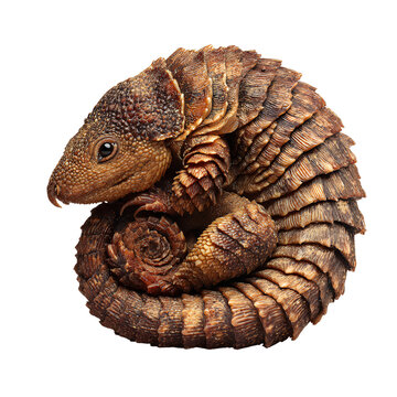 Armadillo lizard curled in defensive pose, isolated PNG