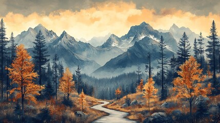 Hiking themed retirement card showing winding trails and tall mountains encouraging new adventures