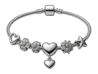Heart-shaped charm bracelet with multiple charms