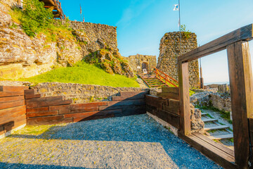 Sunset over the castle Szigliget, Hungary near Balaton lake