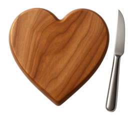 Heart-shaped cheese board with knife